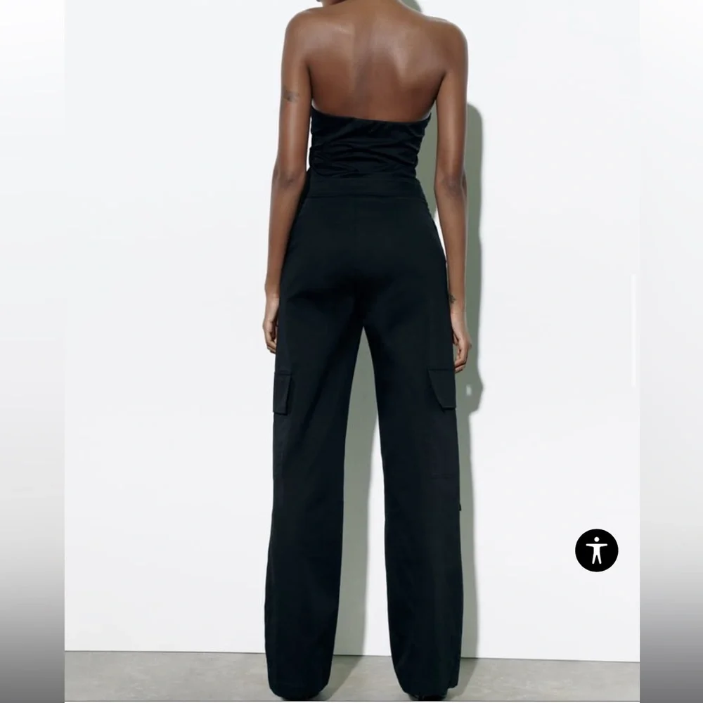 Zara strapless cargo jumpsuit black size small blogger favorite - Picture 13 of 16